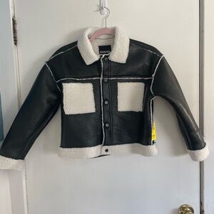 RSQ Girls Medium Sherpa Lined Faux Leather Jacket - BNWT